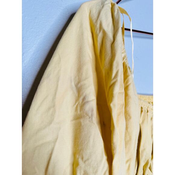LOUNA Mellow Yellow Cotton Square Neck Puff Sleeves Smocked Cinched Dress Size M - Picture 6 of 11